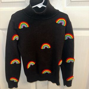 Lola + The Boys Black Sweater with Rainbow Accents